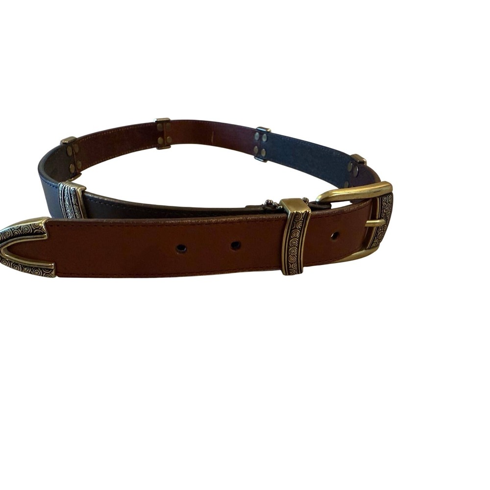 Woolrich John Rich & Bros Reversible Leather Belt Brass Scroll Sz 36